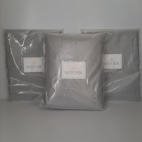 Matouk Thea 100% Linen King Duvet Cover and 2 Euro Shams Pool Gray - Picture 3 of 13